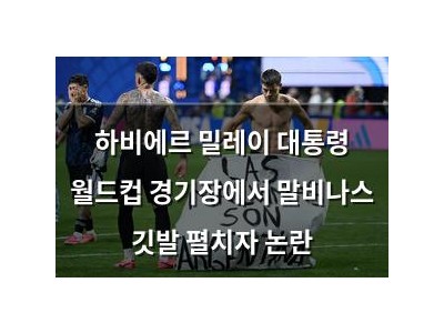 하비에르 밀레이 대통령 월드컵 경기장에서 말비나스 깃발 펼치자 논란